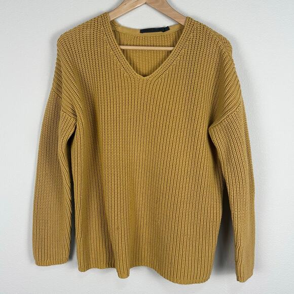 Jenni Kayne Fishermam Organic Cotton Blend Sweater in Mustard Medium EUC - Picture 3 of 6
